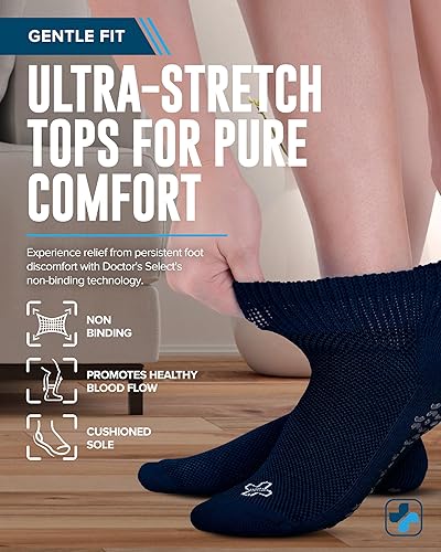 Vista 29 de Doctor's Select Calcetines tobilleros diabéticos con pinzas para hombres y mujeres, 4 pares de calcetines de neuropatía de 1/4 de longitud para mujer