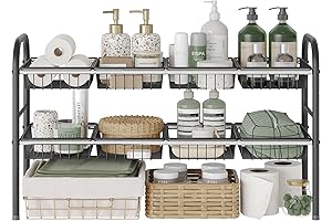 NETEL Under Sink Organizer and Storage: 2-Tier Expandable Shelf with 8 Baskets...