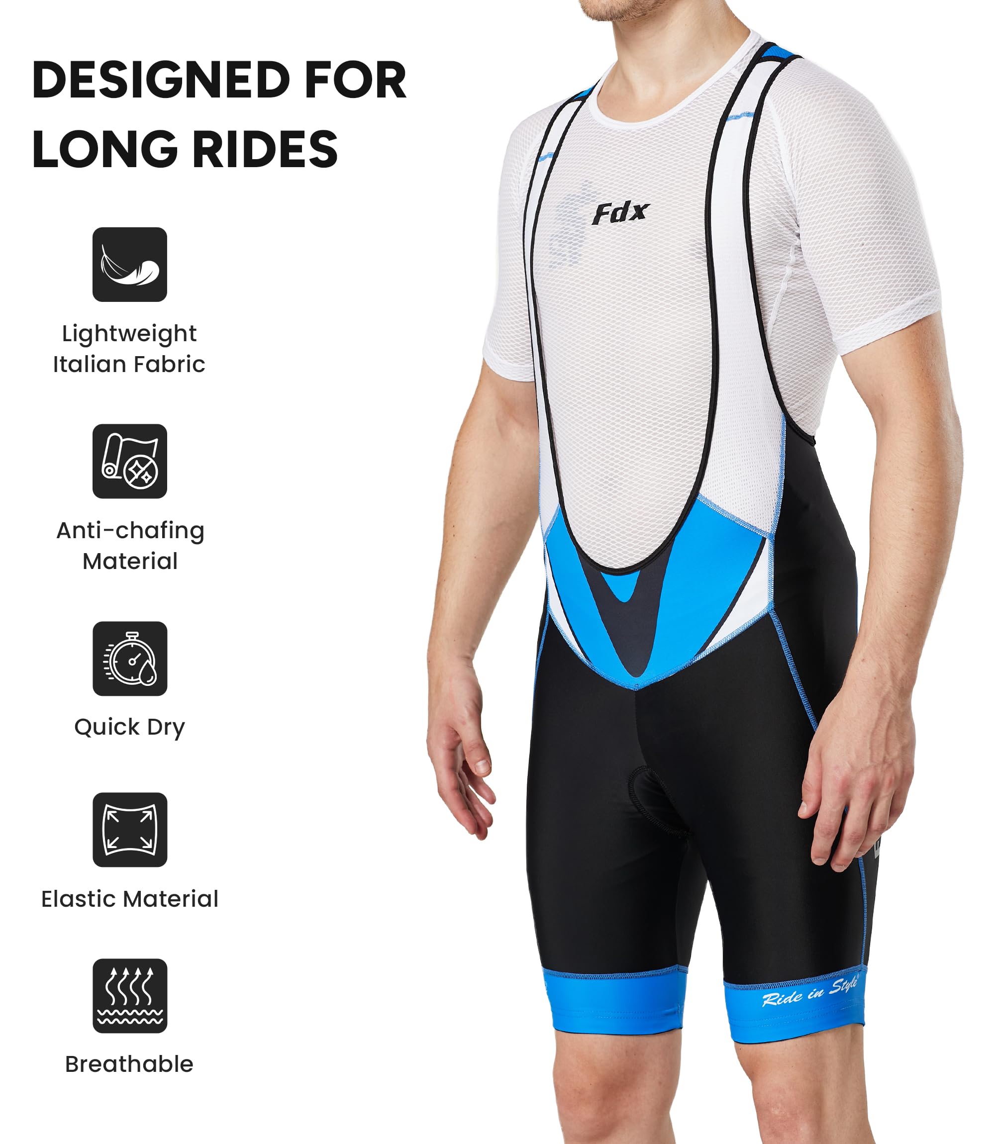 FDX Cuissard à Bretelles pour Homme, Cuissard de Cyclisme rembourré 3D avec Bretelles en Mesh, Poche zippée et Bandes antidérapantes aux Cuisses, vêtement de Cyclisme d'été Respirant