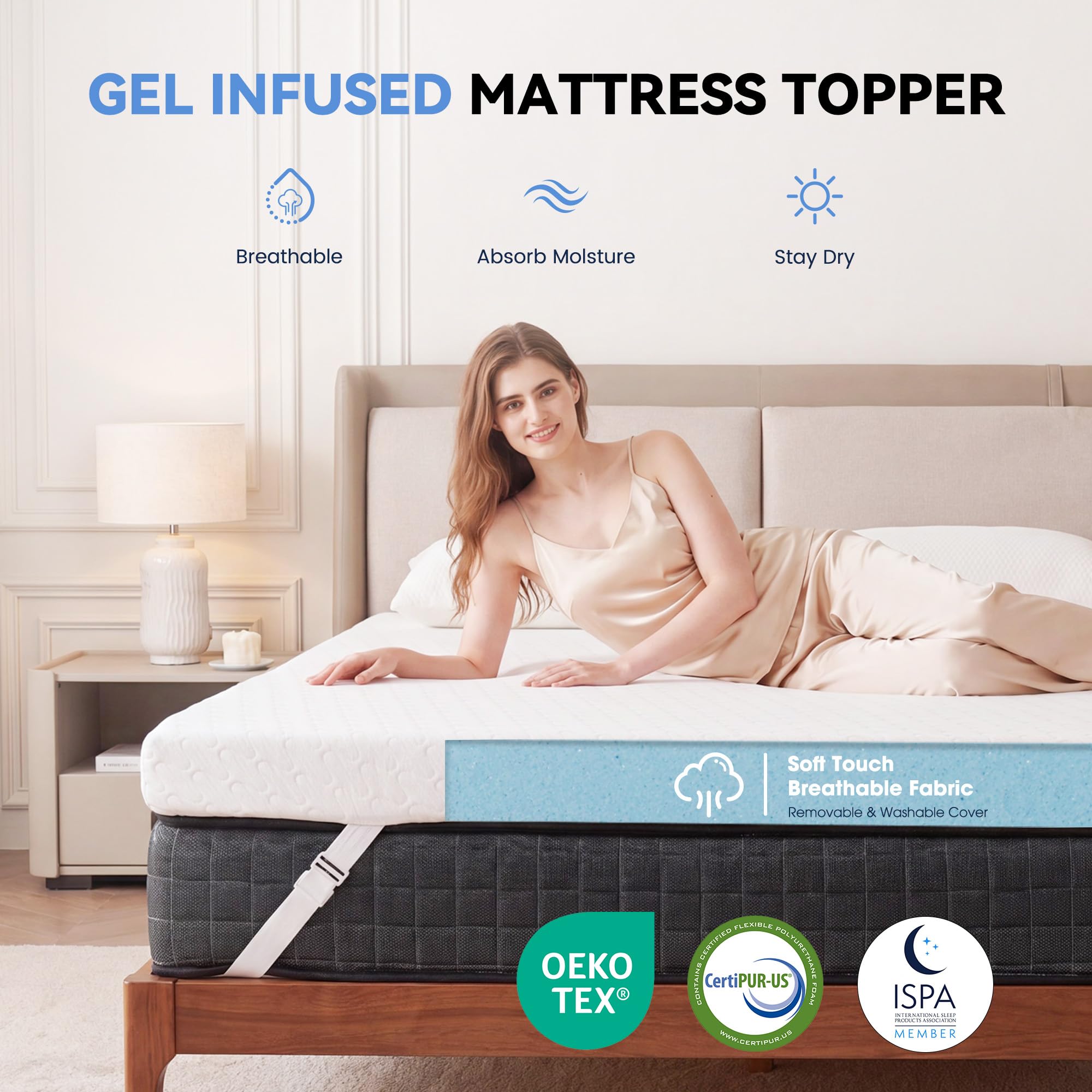 DOPEDIO 7,5cm Gel Memory Foam Matratzen Topper Weiche Matratzenauflage mit Öko-TEX® 100 Zertifizierung, Waschbarer Bezug für Boxspringbett und Schlafsofa (160x200cm, Weiß)
