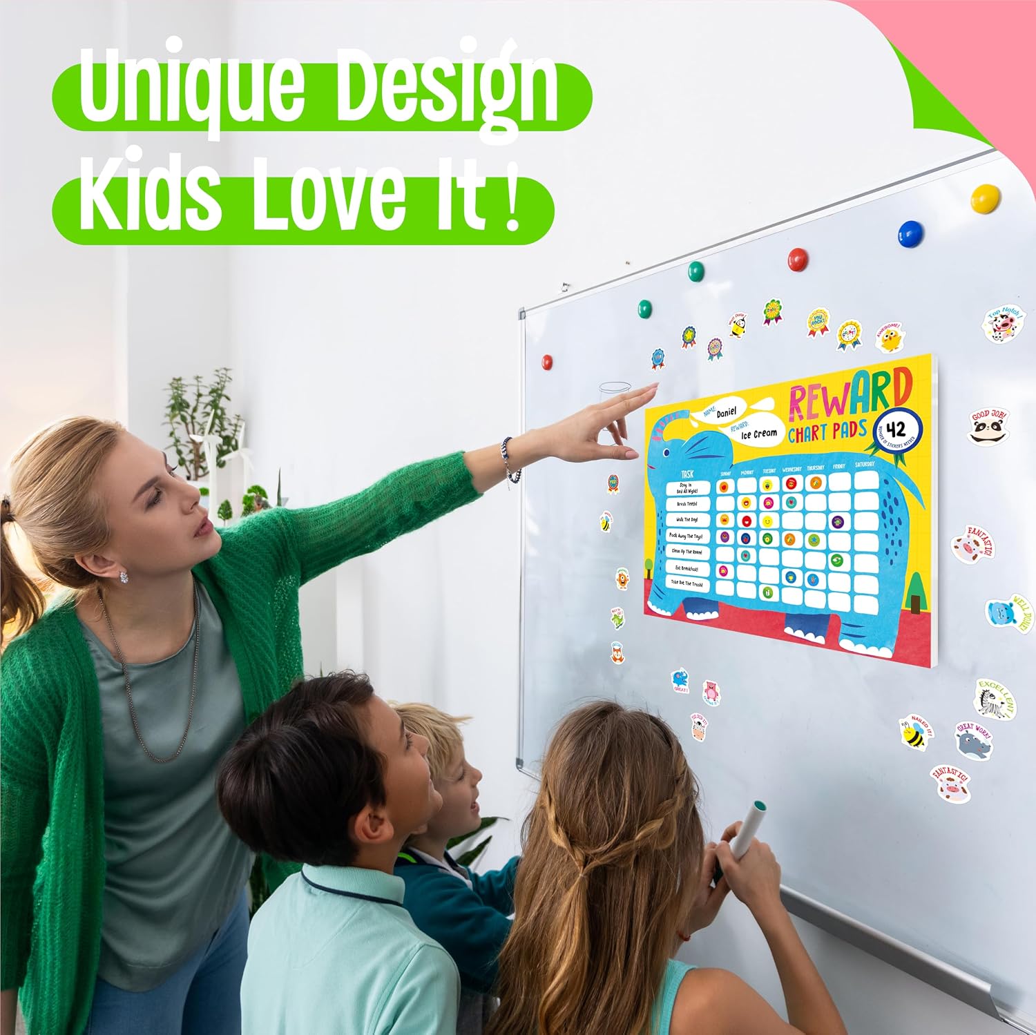 Magnetic I Did It Reward Chart, Behavior Reward Chart System with 30 Perforated Sheets Plus 2960+ Motivational Stickers Fridge Daily Schedule Chore Chart to Motivate Good Habits & Responsibilities thumbnail