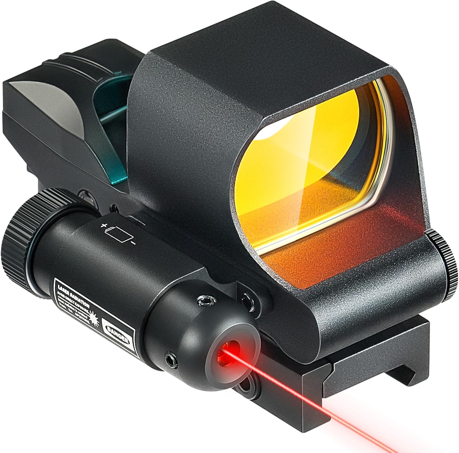 PINTY Reflex Sight Red Laser Combo, 3 MOA Red Dot Sight with Integrated Red Laser 4 Reticle Patterns 5 Brightness Levels for 20 mm Picatinny Weaver Rails, Tactical Optics for Rifle Pistol Airsoft