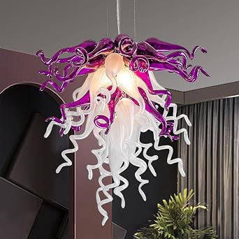 Modern Chandelier with White Purple Glass Shade, Art Deco Chandelier for Bedroom, Dining Room, Hallway 20 inch