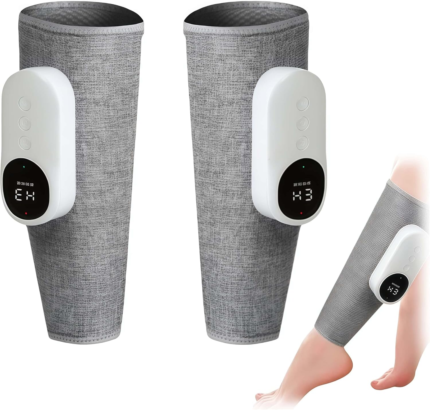 Original Premium Edition Revivo Leg Massager, Revivo 3-in-1 Leg Massager Heated Cordless Air Compression Calf Wrap 3 Heat Settings Type-C Rechargeable for Post Workout Recovery (Gray(2 Pieces))