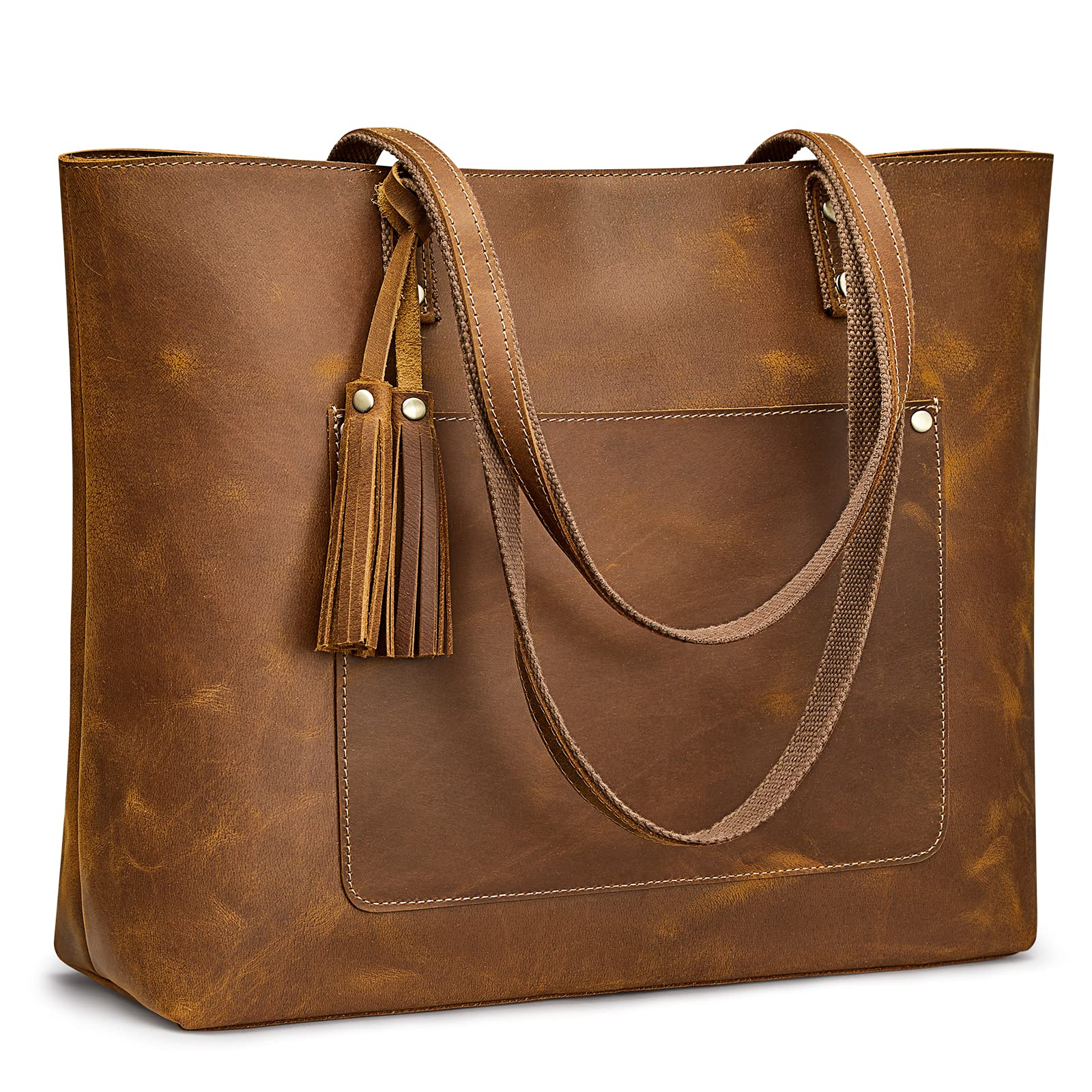 S-ZONE Women Vintage Genuine Leather Shoulder Tote Bag Large Work Handbag Purse