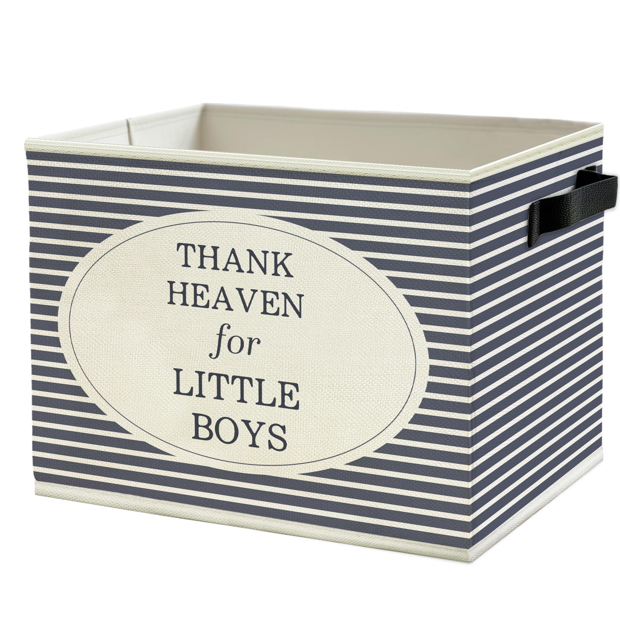 Boy Nursery Storage Bins Box with Handles, Thanks Heaven for Little Boys Blue Striped Collapsible Basket Organizer for Baby Boys Toddler Kids Room Bedroom Bathroom Books Clothes