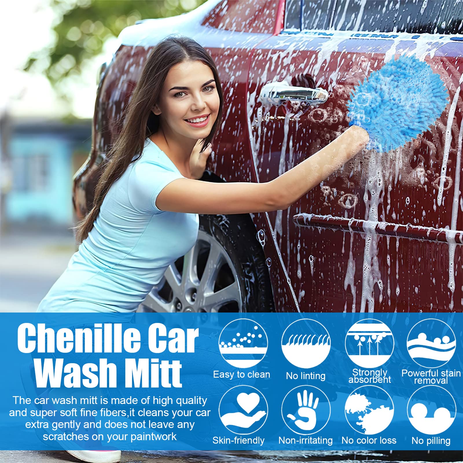 6 Mitaines De Lavage Auto Double Face - Microfibre Super Absorbante Pour Nettoyer Voiture Et Maison (Bleu, Vert, Orange)