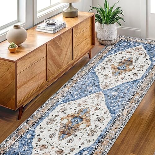 Miniatura 7 de COMSLE Alfombra bohemia de 2 x 3 pies, lavable para entrada, de lana sintética, pequeña, envejecida, antideslizante, para interiores, dormitorio,