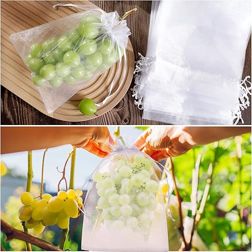 Miniatura 5 de 50 bolsas de protección de frutas de 6 x 9 pulgadas, bolsas de malla blanca con cordón para uvas, mango, árboles frutales, verduras, barrera de