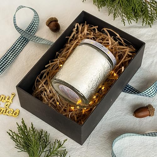 Miniatura 40 de Art Secret Paquete de 9 tarros de vela de vidrio en relieve de 8 onzas con tapas y etiquetas, diseño de estrellas de sol y luna (gris)