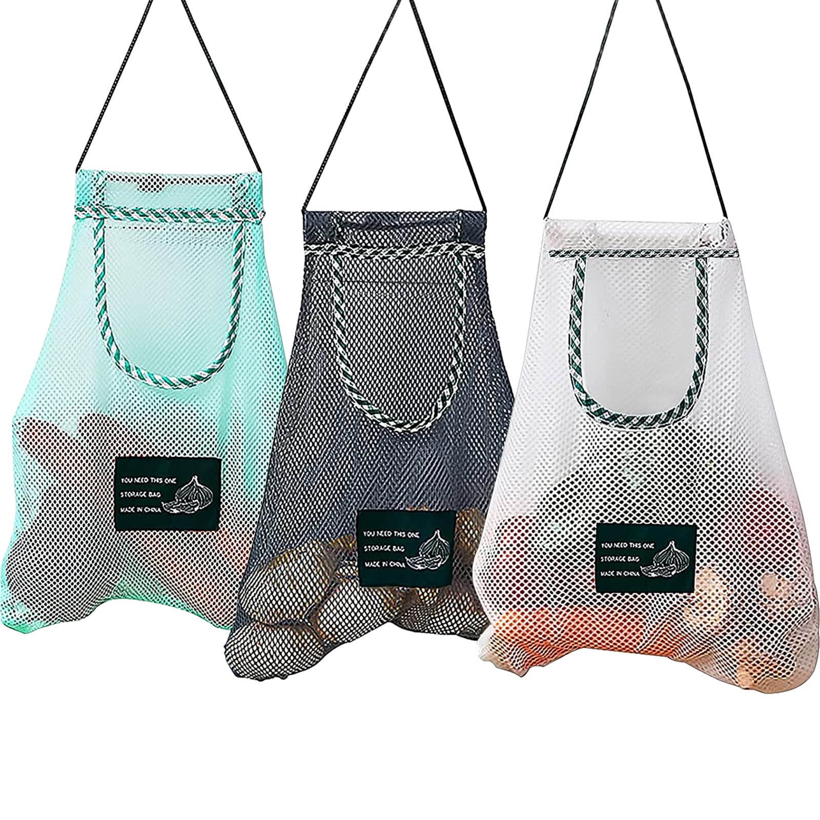 Sacs Rangement Légumes DRADERCH 3Pcs - Maille Respirante, Suspendus, Pour Oignons, Patates