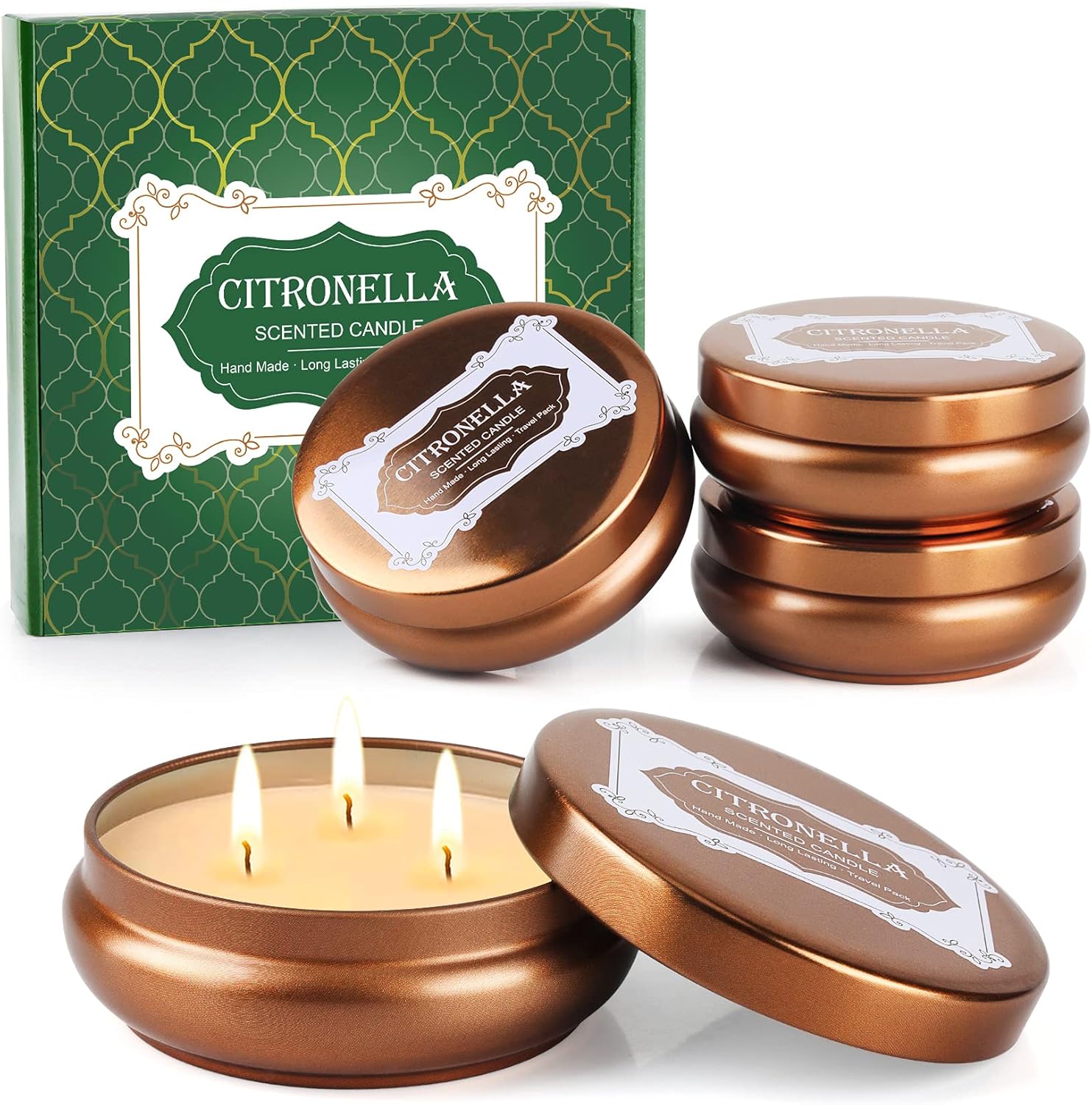 Tisuokae Citronella Candles Outdoor Indoor, 3 Wicks Natural Soy Wax Jar Candle with