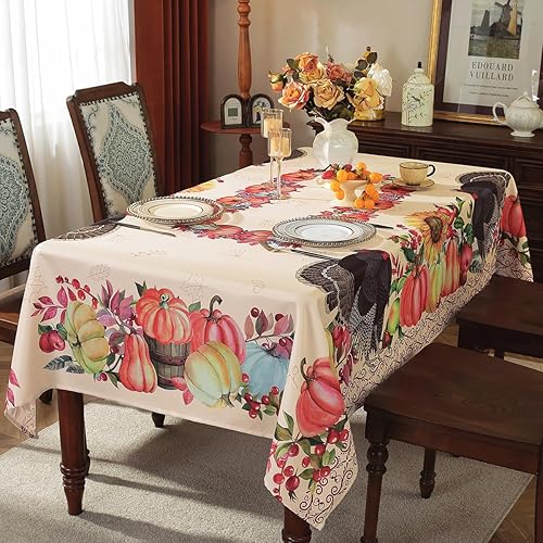 Miniatura 3 de SASTYBALE Manteles de otoño para mesas rectangulares, mantel a prueba de derrames con hojas de otoño impresas, mantel de hoja de arce lavable para