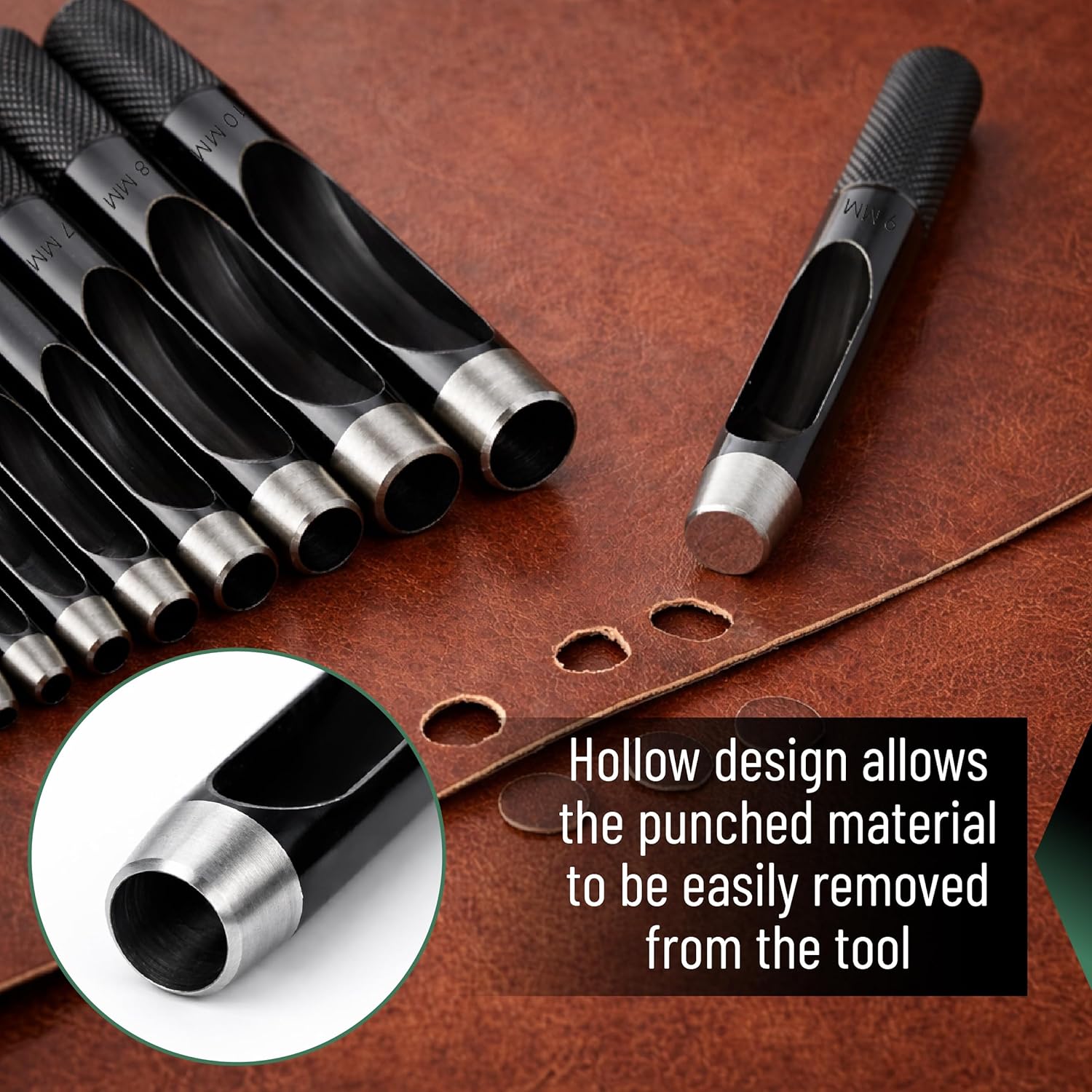 UNCO- Hollow Leather Hole Punch Set, 1mm-10mm, 10 pcs, Black, Carbon Steel Leather Hole Punch Tool