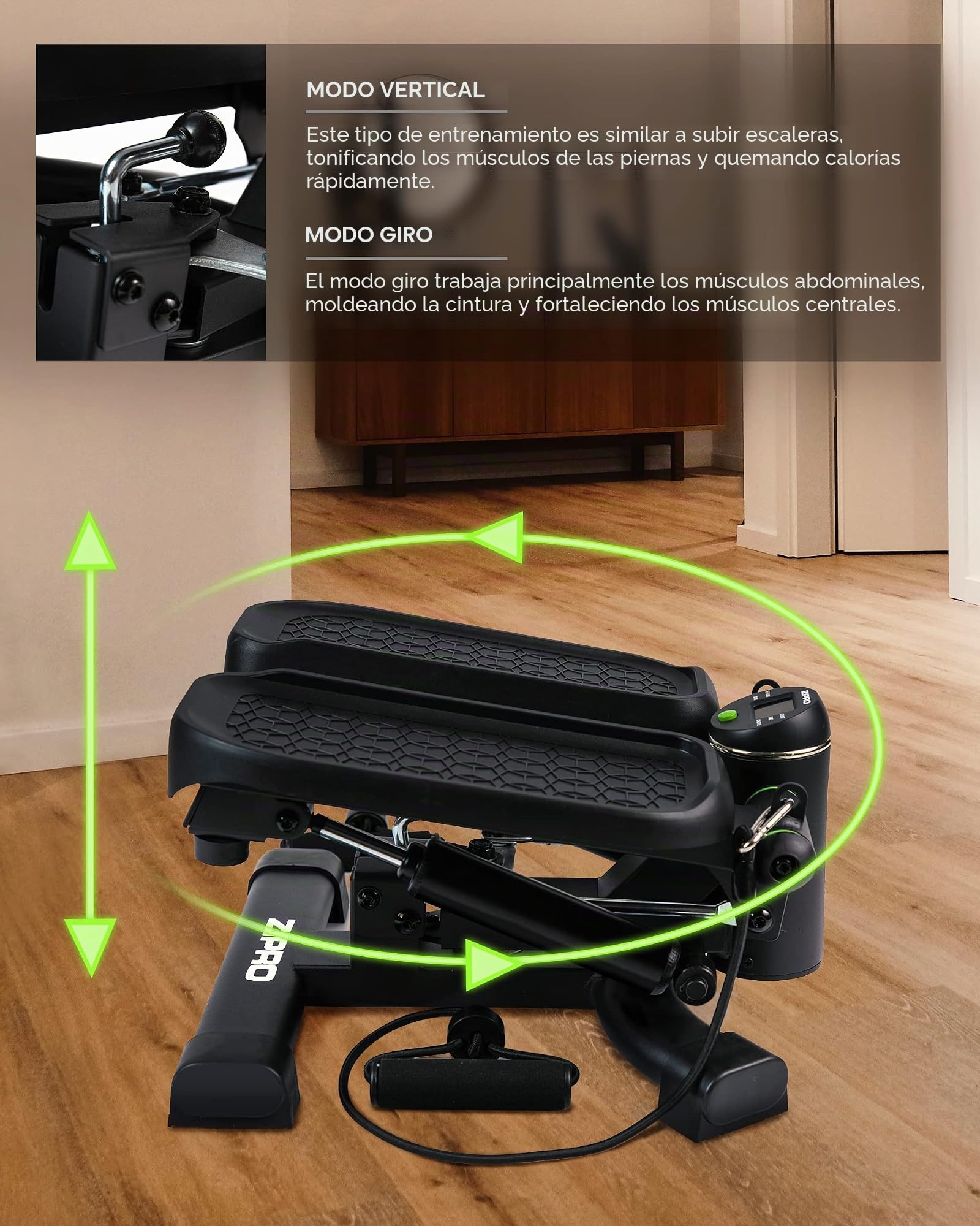 Zipro Roam Stepper - Mini máquina de Fitness (Incluye Ordenador de Entrenamiento LCD, Muchas Funciones, para Entrenamiento en casa, swingstepper para piernas y glúteos, Resistente al Desgaste, Negro