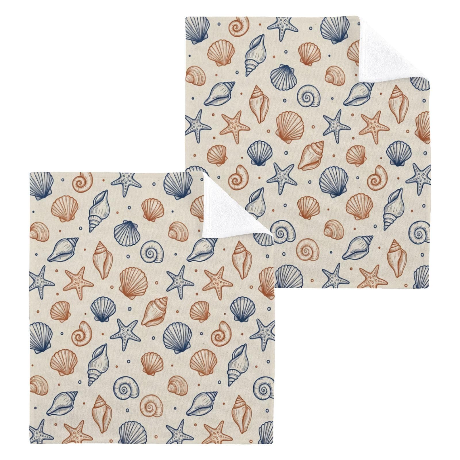 BOESI Soft Pastel Seashell 12x12in Cotton Washcloth,Face Towel