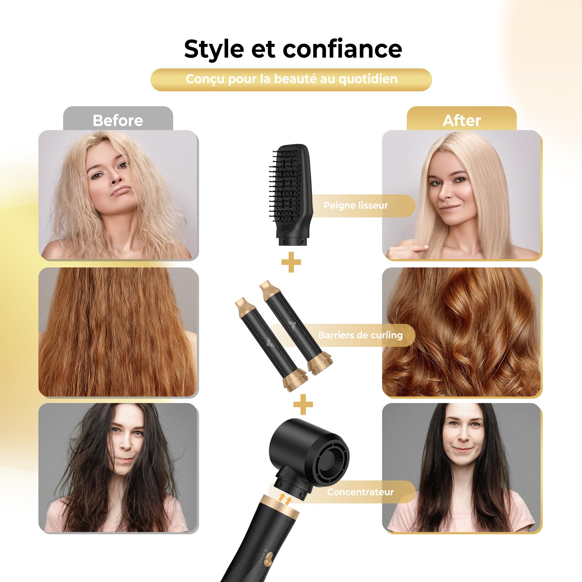 Hairstyler 5 w 1, [110 000 U/min] Zestaw do stylizacji włosów i dmuchanej szczotki, [350g] Haarstyler Multistyler do delikatnego kręcenia i prostowania, Föhnbürste zestaw do codziennej stylizacji | Szczotka do włosów High-Speed z technologią jonową, 350 g
