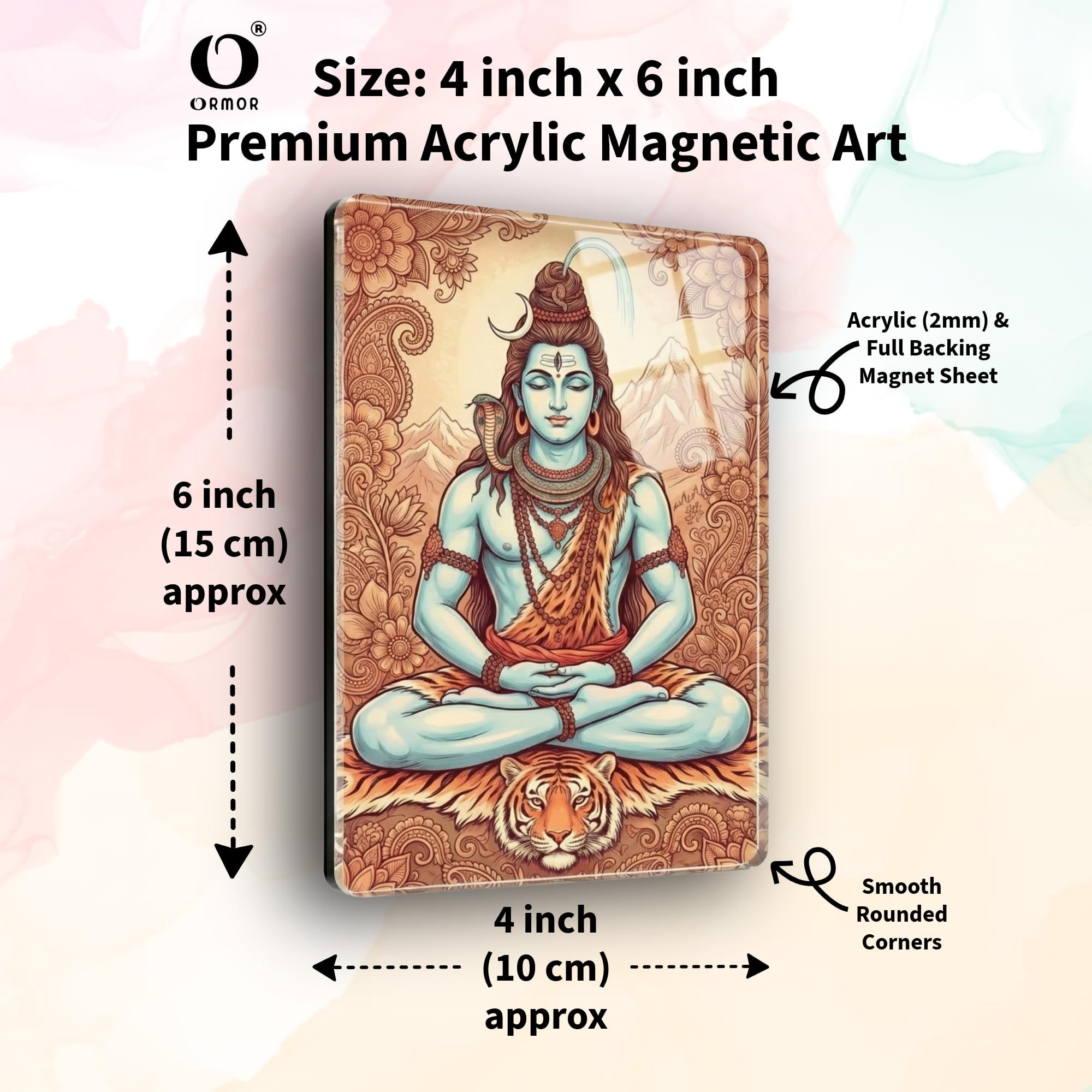 ORMOR Shiv Shankar Mahadev God Picture Fridge Magnet Acrylic Photo (4x6 inch, ART1) with Self Adhesive Wall Hook | for Display on Refrigerator, Wardrobe Almirah, Office Table | Paste on Wall Entrance, Puja Room Temple, Religious Art Home Decor Gift Item 1