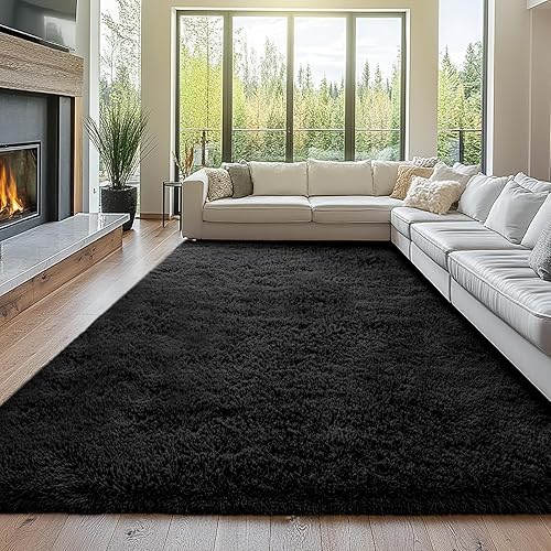 Black Rugs for Living Room: 10x14 Large Shag Area Rugs for Living Room- Large Shag Rugs- Black Shaggy Big Mordern Indoor Carpets for Bedroom, 10x14