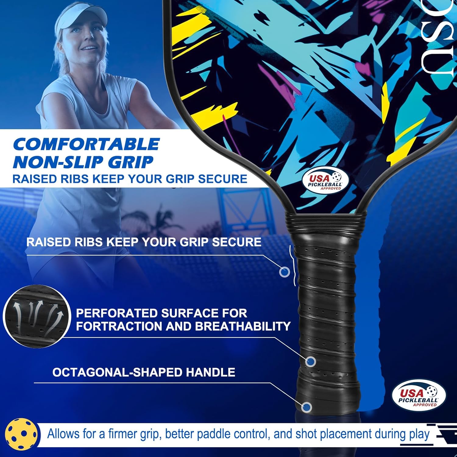 Carbon Fiber Pickleball Paddles Set of 4 or 2 Rackets,USAPA Approved Pickleballs Equipment with Balls,Bag,Accessories,Carbon Fiber T300 Lightweight Pickleball Racquet Set for Men,Women,Kids,Adults