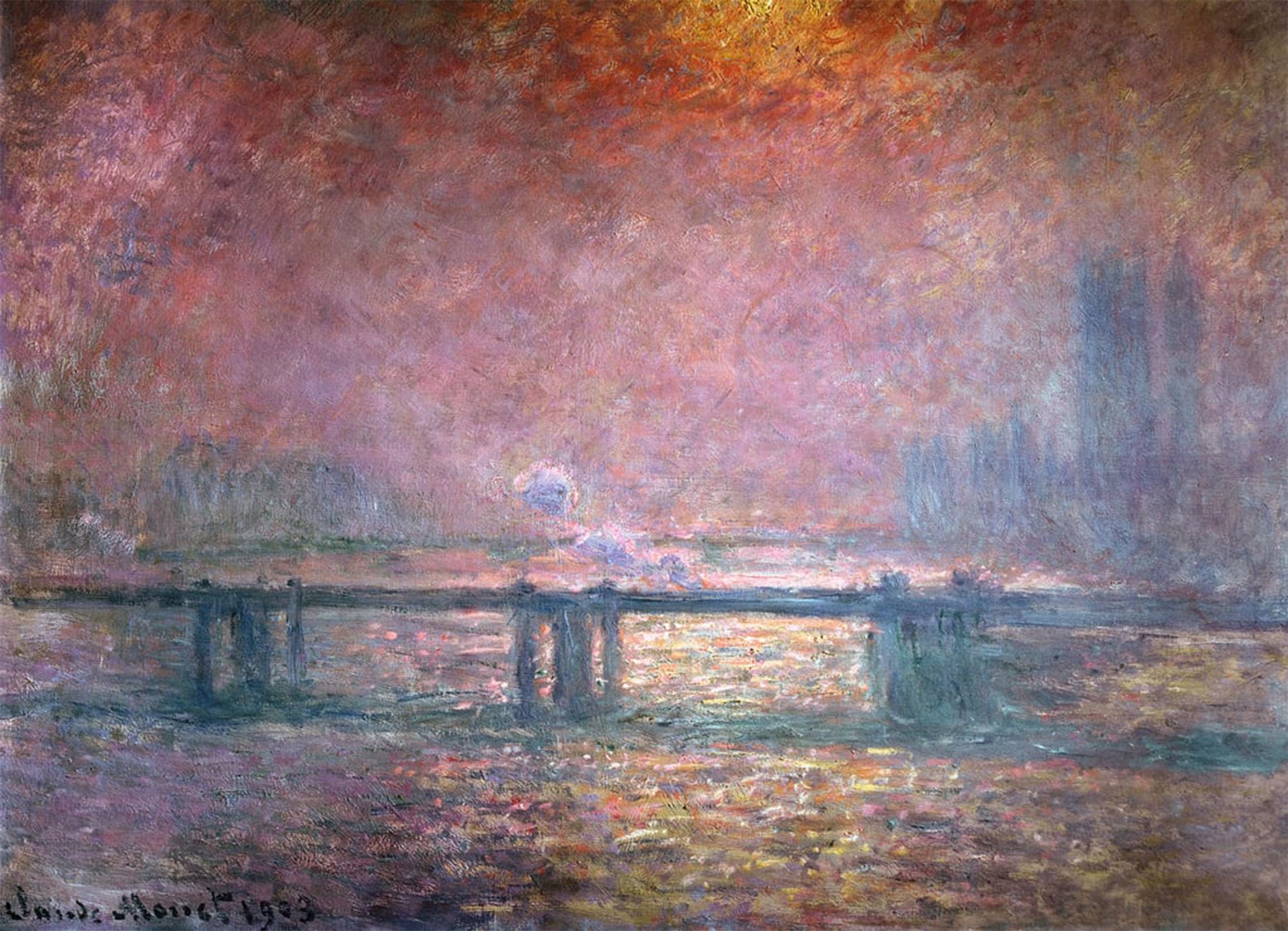 HRJUBWREE Famous Paintings Pictures Artwork Picture the Thames At Charing Cross by Claude Monet Photo Wall Print for Home Decor 60x90cm