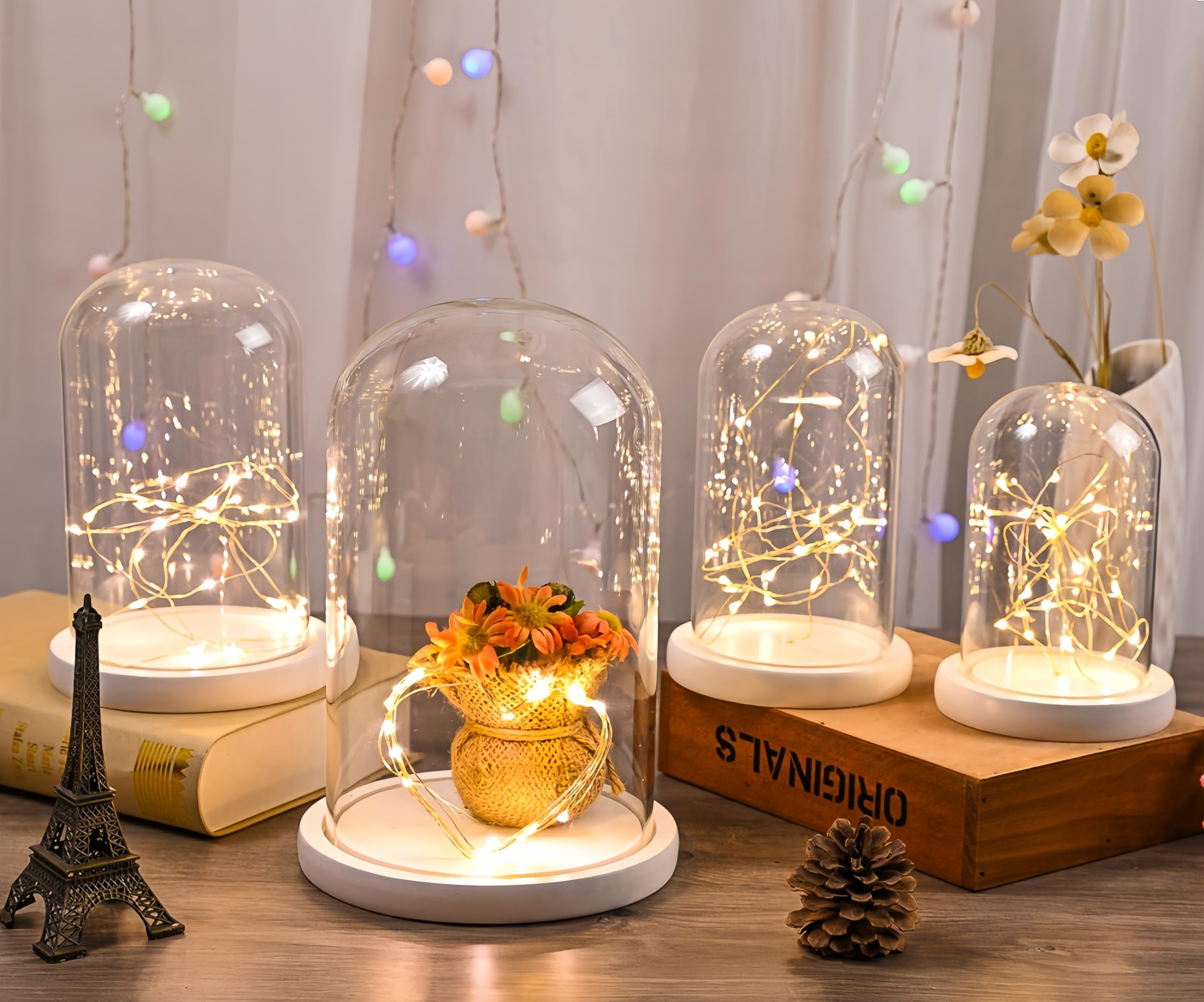 PATIKIL Cloche In Vetro Borosilicato Con Base In Legno Nero - Cupola Per Esposizione 12,5x9,1cm - Centrotavola Per Fiori, Candele E Collezioni