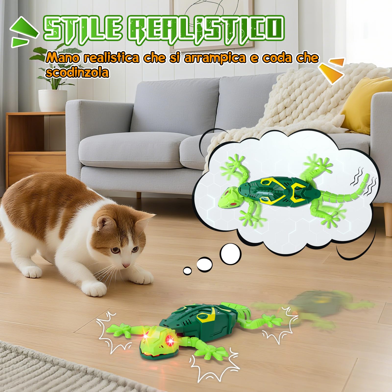 Charmofun Geco Telecomandato, Lucertola Telecomandata con Occhi a Led Luminosi, Movimenti Realistici, Direzione Regolabile, Regali Giocattoli interattiviper para Bambini 4 5 6 7 8+ Anni (Verde)