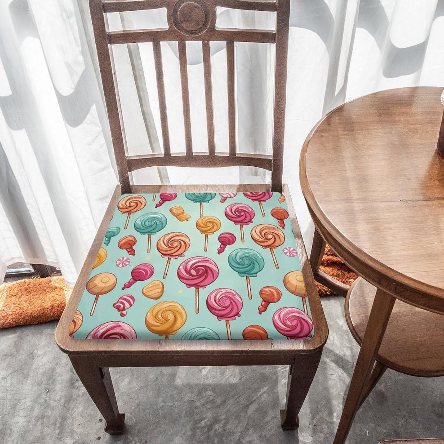 Candy and Lollipops Chair Cushion Floor Pillow Stool Cushion | Cushions with Removable Cover with Square Memory for for Chair Living Room Balcony Office Sofa,13.8*15*1.2 Inch