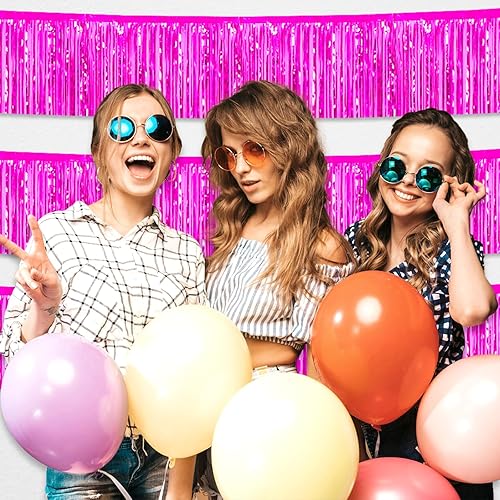 Miniatura 6 de Paquete de 4 guirnaldas largas de flecos metálicos de color rojo rosa con flecos para colgar en la pared, despedida de soltera, día de San Valentín,