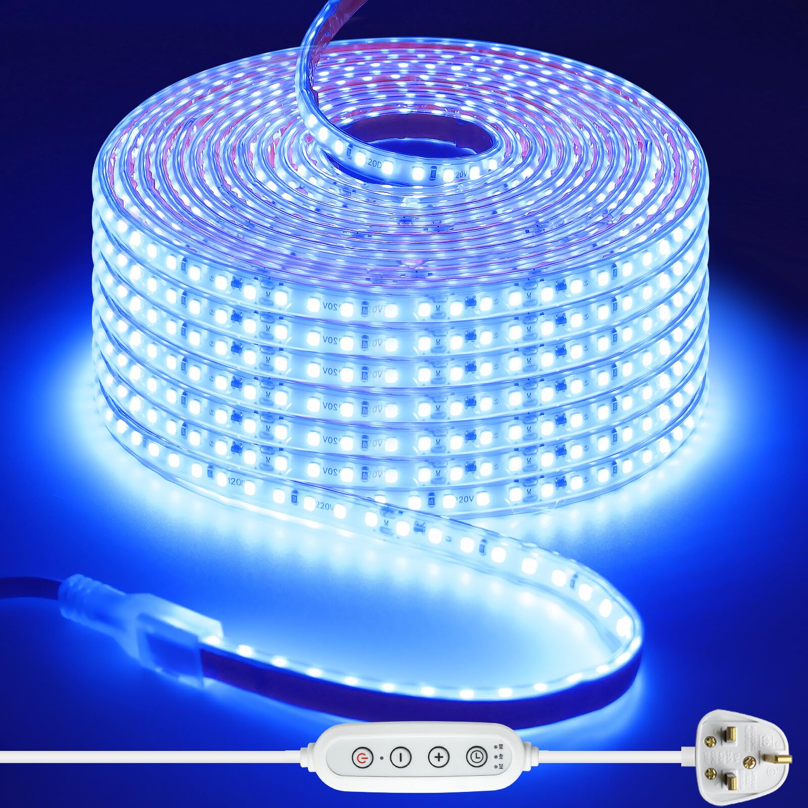 Wisada 220V Dimmable/Timer LED Strip [0.5M, Blue], 120 LEDs/M IP65 Waterproof Flexible Cuttable LED Fairy Light CRI85+, SMD2835 Home/Store Decorative Rope Light