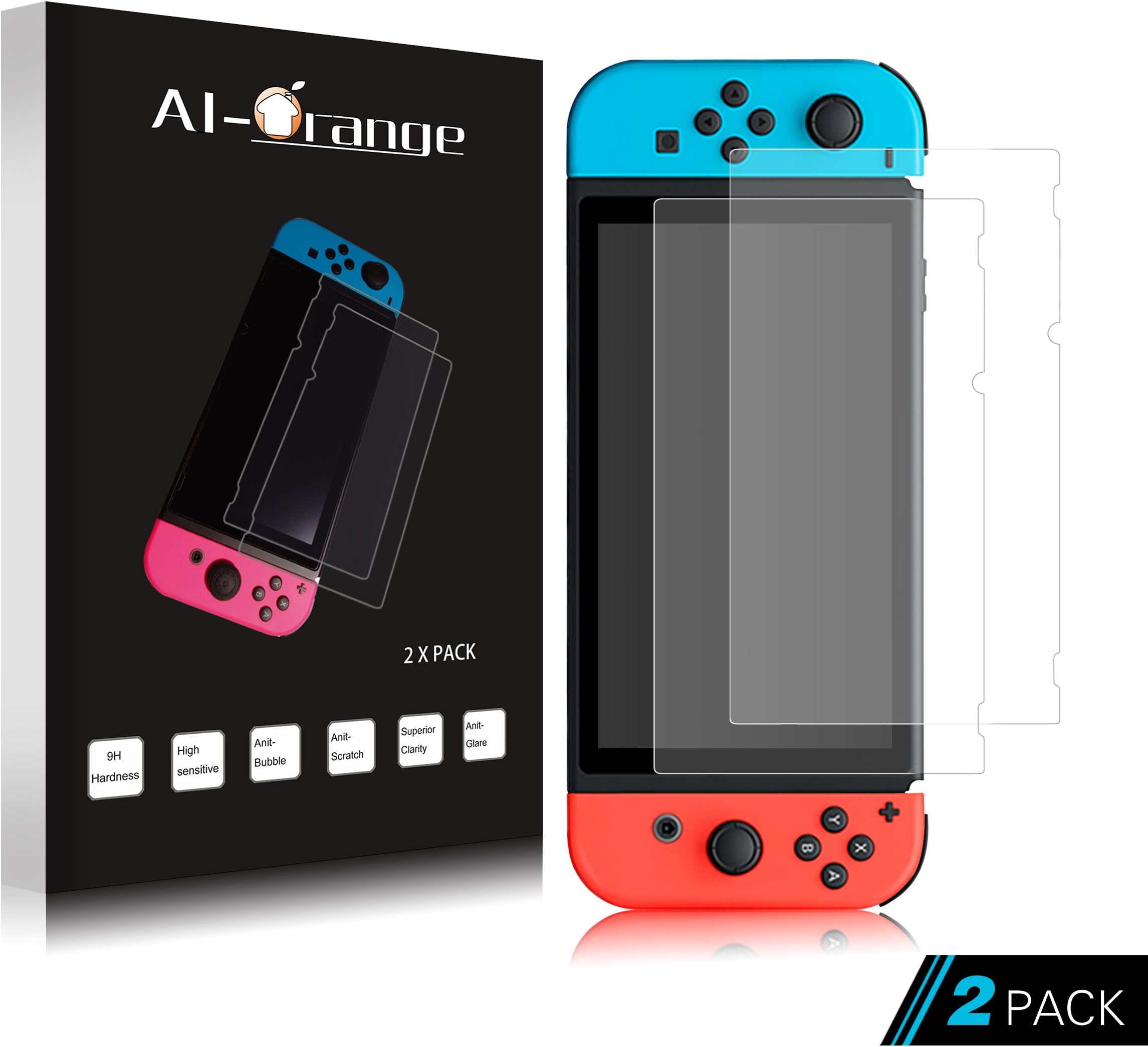 Tempered Glass Screen Protector AI-Orange 0.33mm 9H Clear Film Anti-Scratch Anti-Bubble Screen Protector for Nintendo Switch 2017 ( 2-Pack )