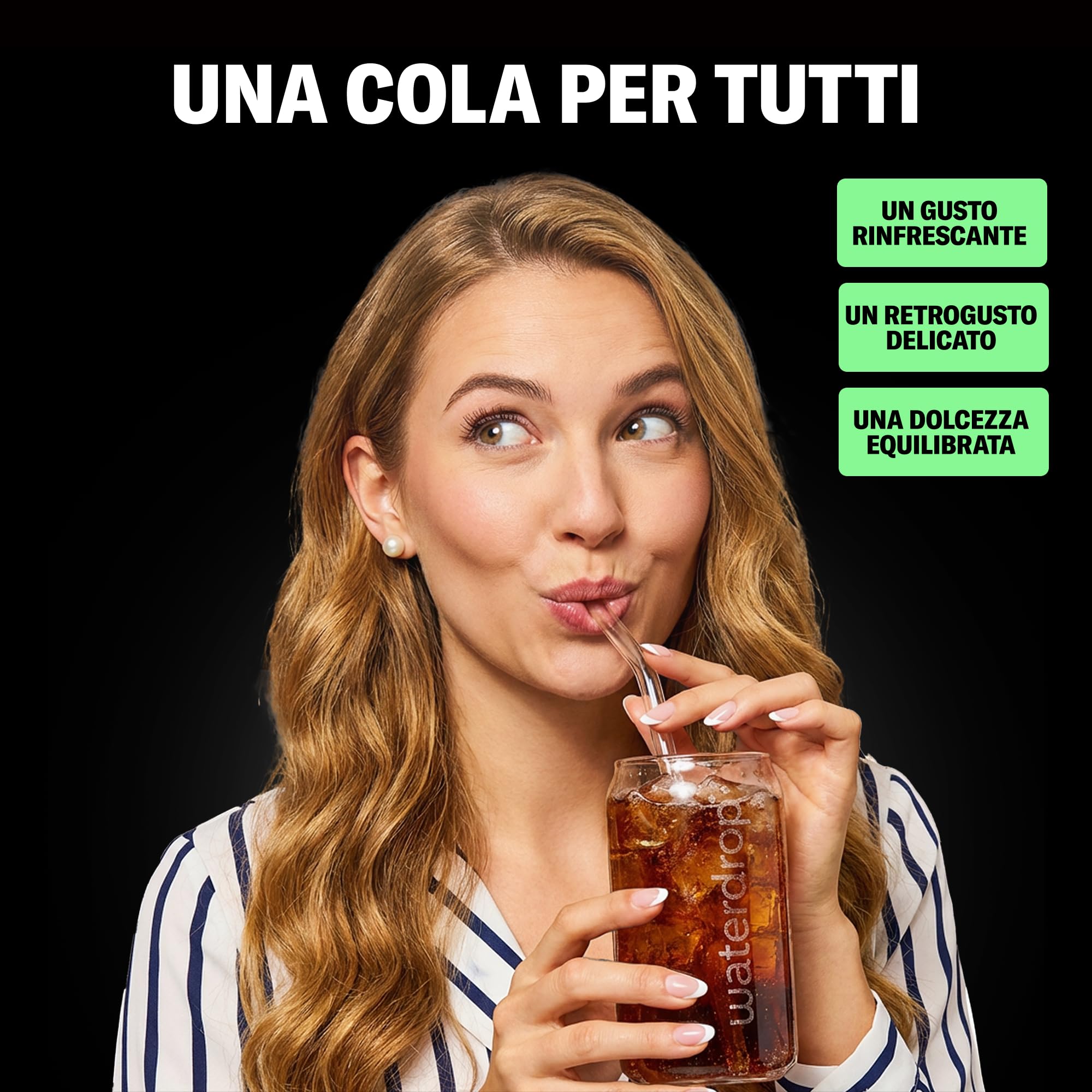 waterdrop® Cola Nuova Ricetta - Bevanda senza zucchero - 36 cubi per acqua naturale o frizzante - Gusto cola classico, fresco e leggero - Zero calorie, con vitamine - Alternativa alle bibite gassate