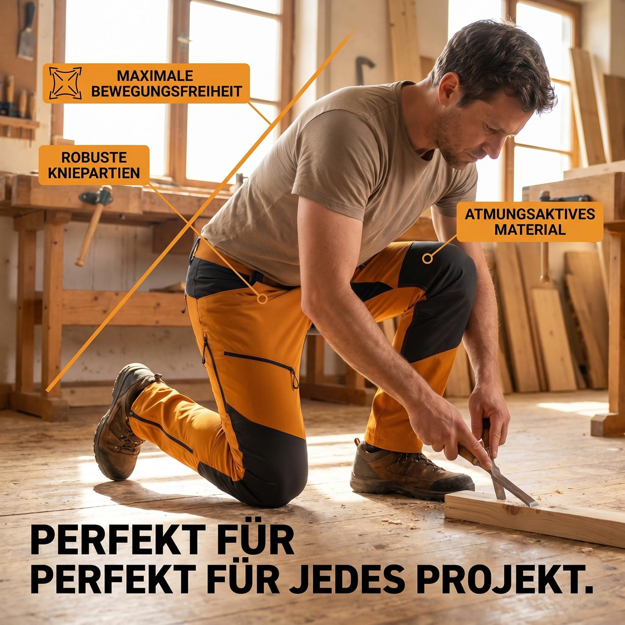 NEO TOOLS Pantalones de trabajo multifunción clásicos, pantalones de trabajo ligeros para hombre, pantalones largos para el trabajo, pantalones de cintura premium con muchos bolsillos y rodillas