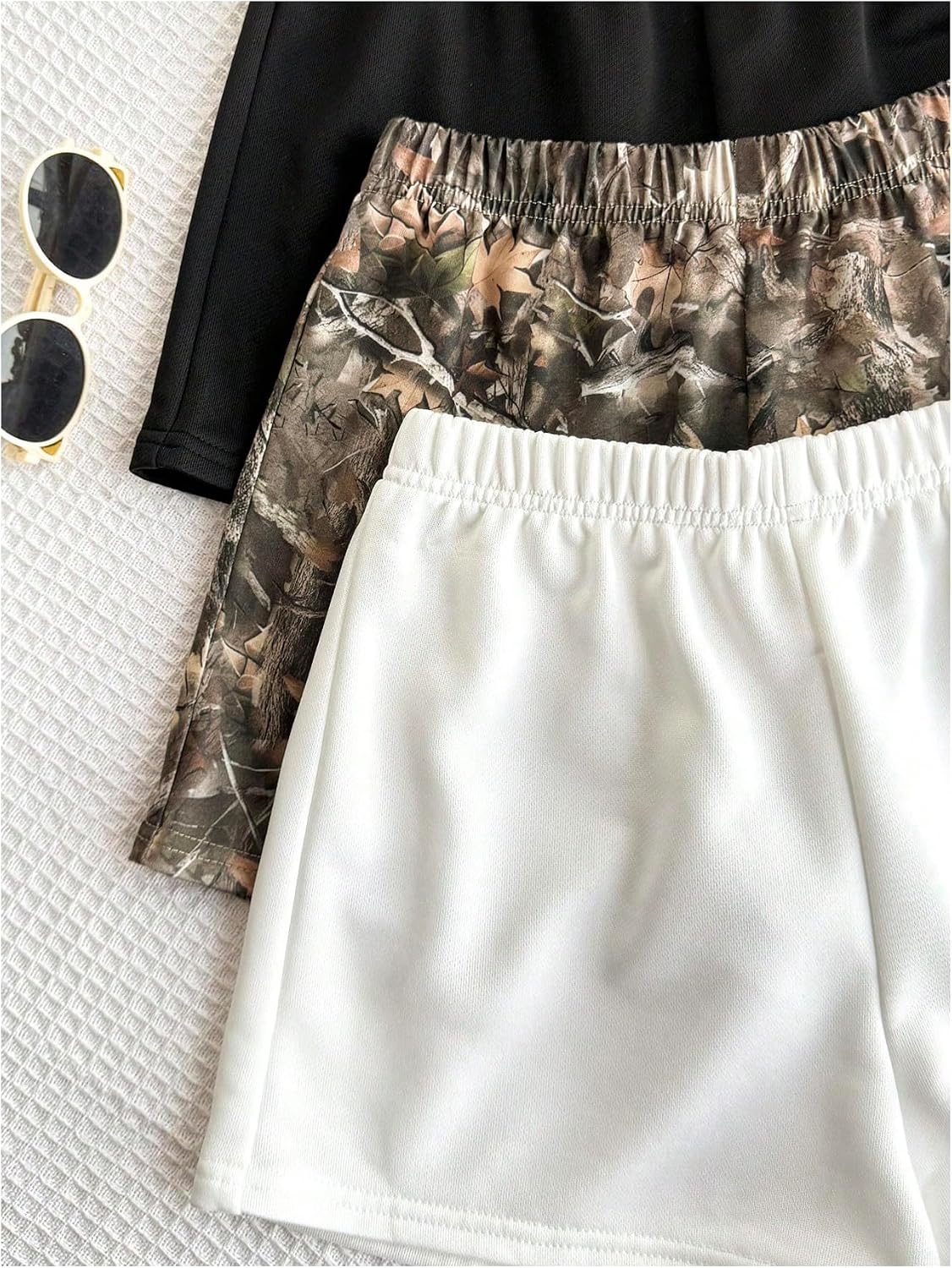 RoseSeek Girl's 3 Packs Camo Shorts Elastic Waist Mini Mid Rise Athletic Summer Shorts
