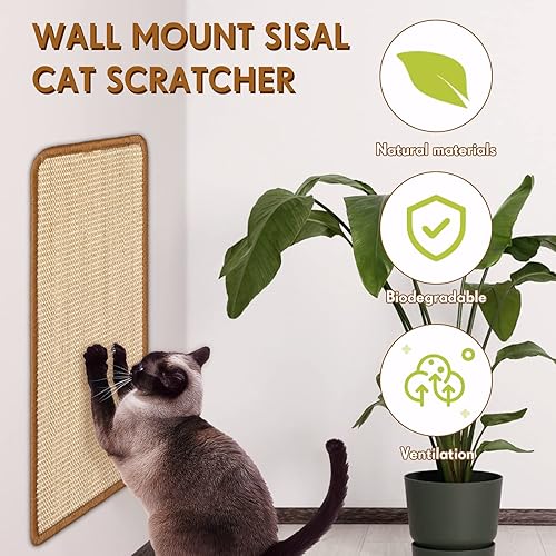 Miniatura 5 de Mixweer 3 alfombrillas rascadoras de pared para gatos de 19.7 x 9.8 pulgadas, almohadilla rascadora de pared para gatos de interior, sofá, alfombra,