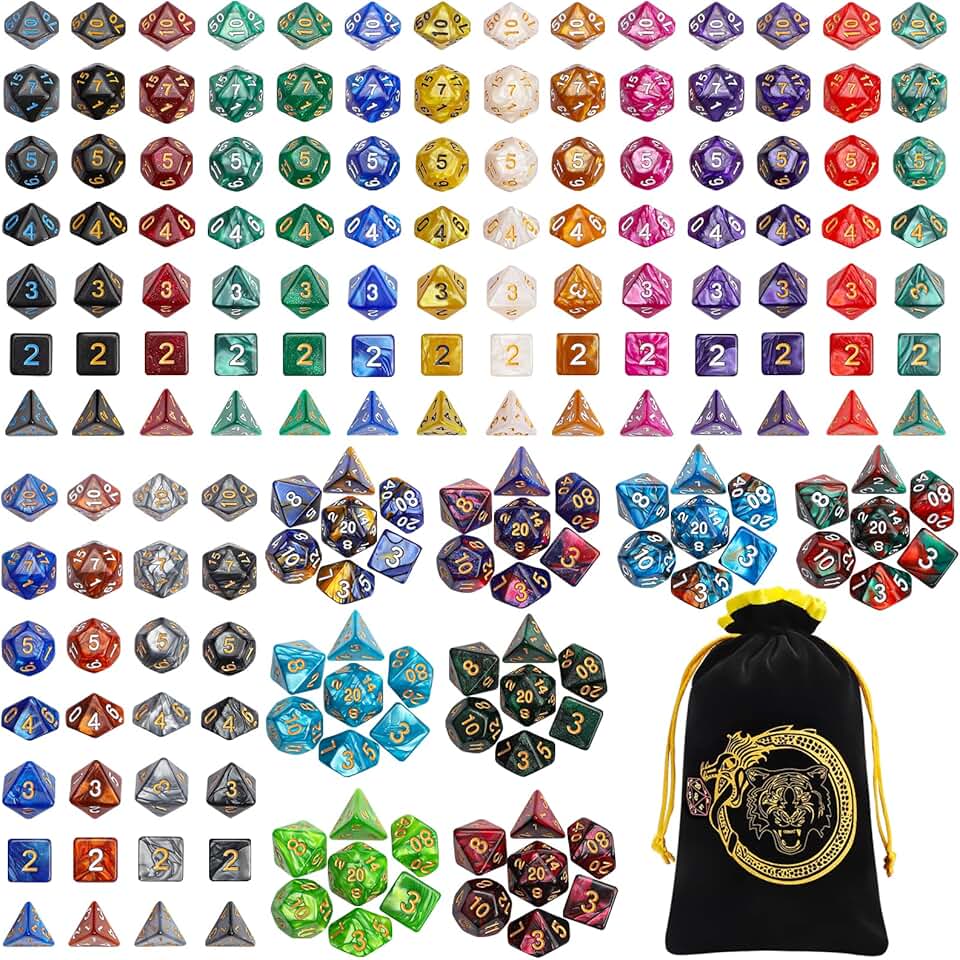 CiaraQ DND Dice Sets - 26 X 7 Polyhedral Dice (182pcs) with a Large Drawstring Bag Great for Dungeons and Dragons, Role Playing Table Game.