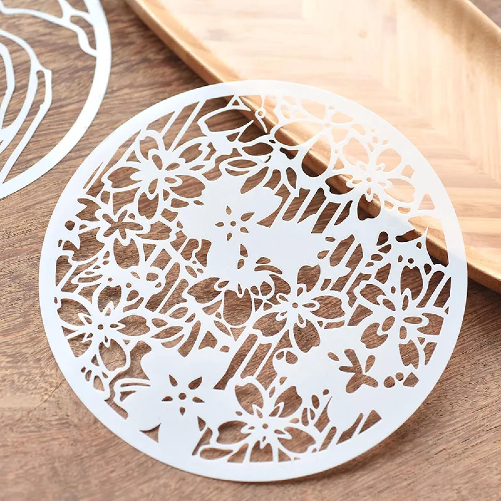 Plantillas para pintar sobre madera, 8 piezas de 16,5 x 16,5 cm, flores de ventana, redondas, reutilizables, para manualidades, sobre lona de pared de madera, decoración del hogar