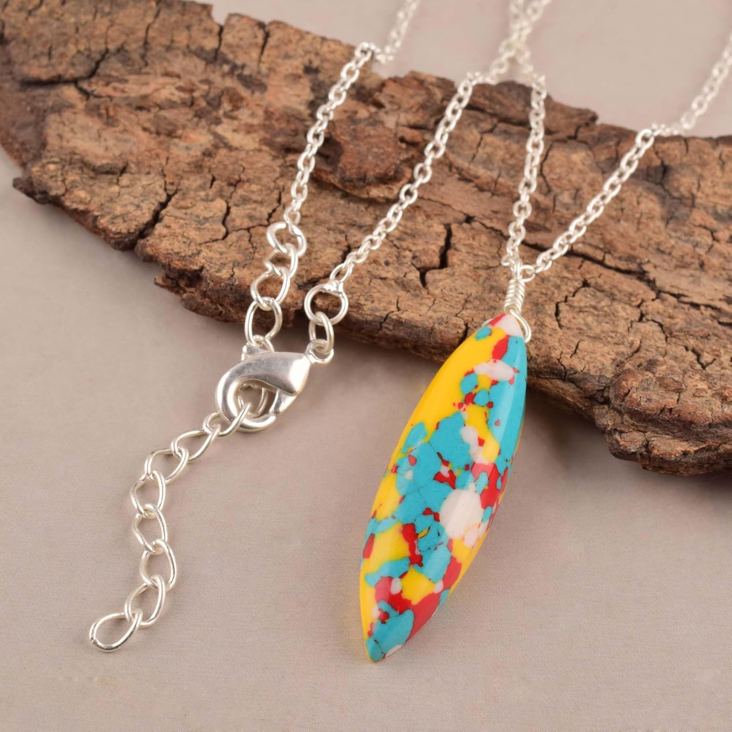 Turquoise Crystals Pendant Necklace, Marquise Cabochon Gemstone, Energy Healing Crystals, Birthday, Gift for Her, Gemstone Jewelry for Women 18 inch AAA+ Quality (turquoise) - Image 2