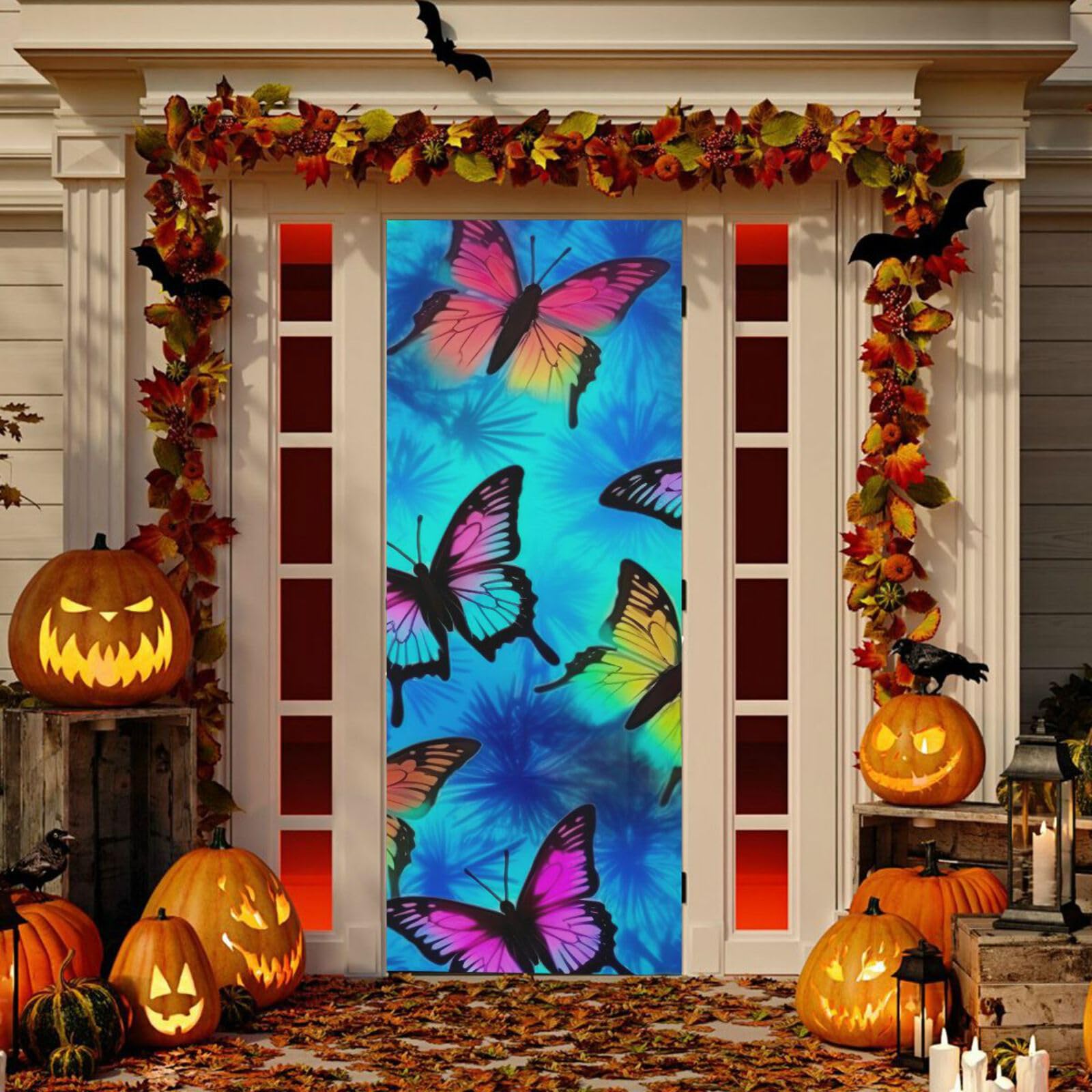 Wajiw Butterfly Door Cover Washable High Elastic Fabric Front Door Cover for Festive Party Home Decor,36x98Inch