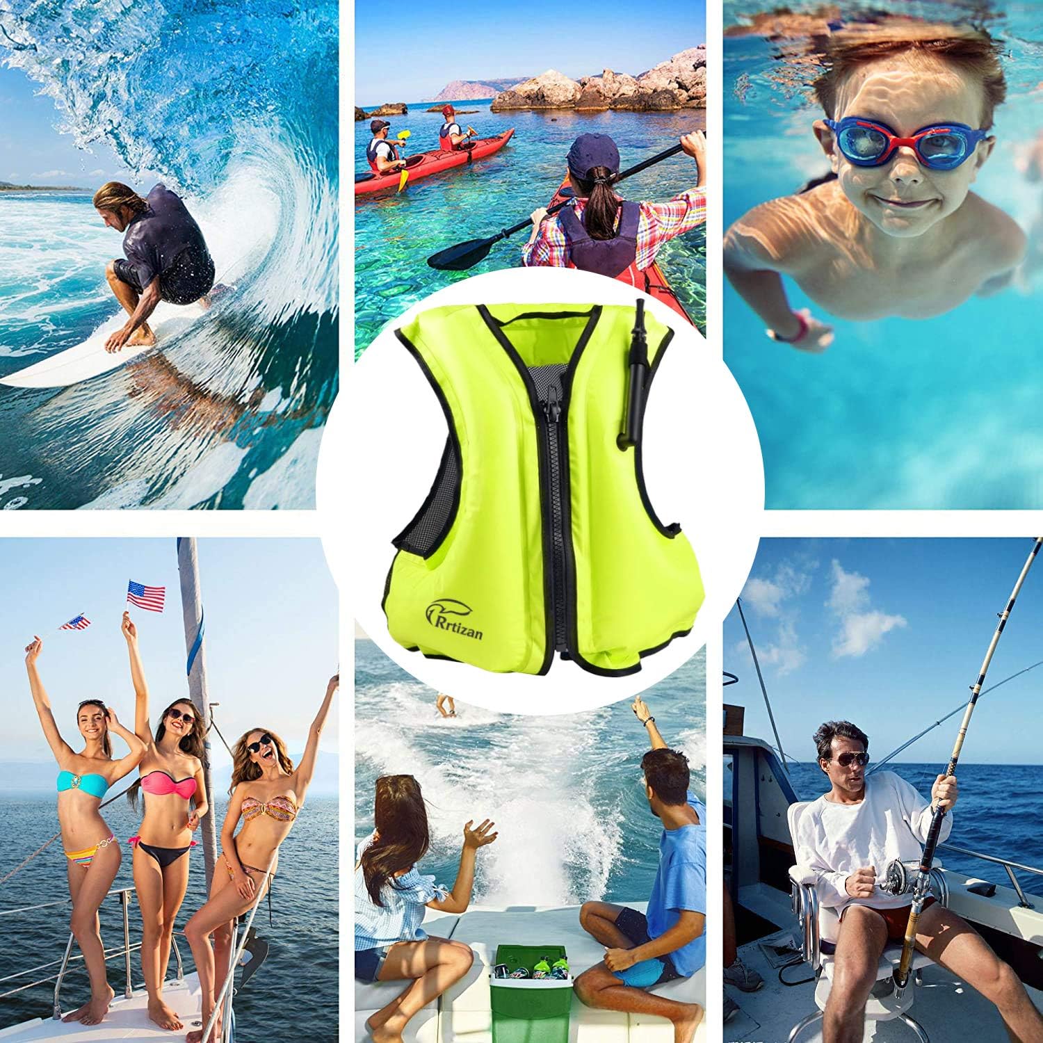 Rrtizan Snorkel Vest - Inflatable Swim Vest for Adults - Swimming Life Jacket for Snorkeling Paddle-Boarding and Other Low Impact Water Sports, Suitable for 80-220lbs(Green, M-L) : Sports & Outdoors