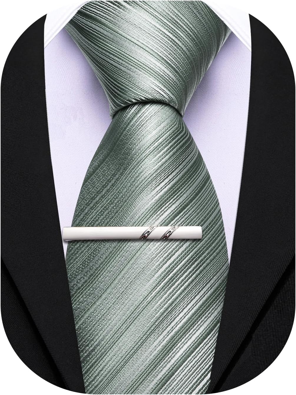 Barry.Wang Silk Men Ties Formal Stripes Necktie and Tie Clip for Wedding Party Business Fashion Classic
