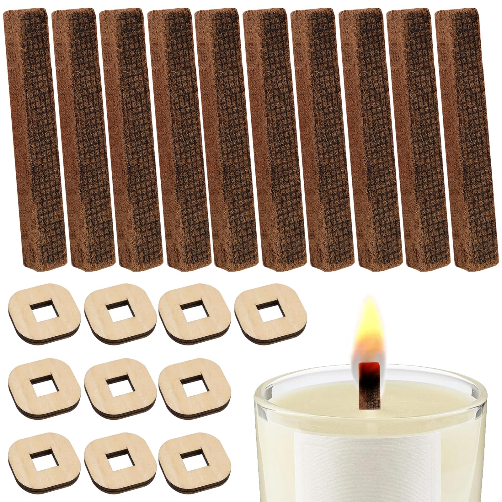 20 stoppini permanenti per mangiatori di cera, candele da esterni, inclusi supporto in legno, stoppini di ricambio per mangiatori di candele, candele di cemento, luce di fusione e fuoco di cera