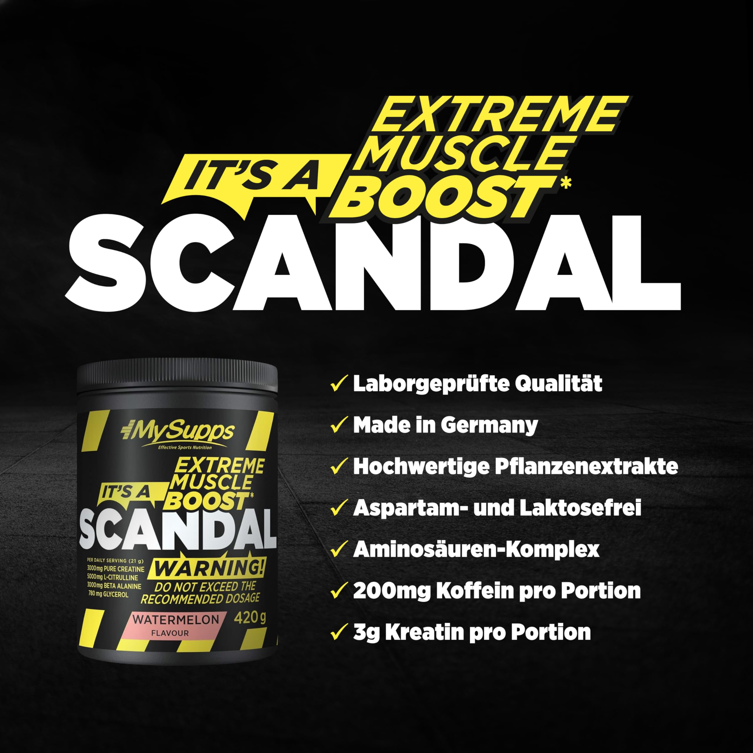 My Supps Scandal Extreme Muscle Pre Workout Trainings-Booster - Wassermelone mit Kreatin, Citrullin, Beta Alanin, Koffein & Tyrosin für Energie - Gym Nutrition Supplement - 20 Portionen 420g