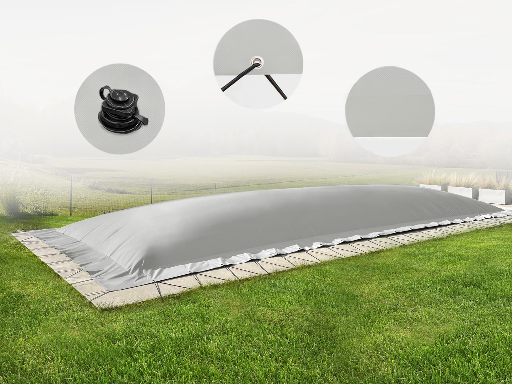 ANKO PLANEN Telo piscina gonfiabile rettangolare – copertura invernale per la piscina – di alta qualità e robusto AirDeluxe (10m x 5m, Grigio)