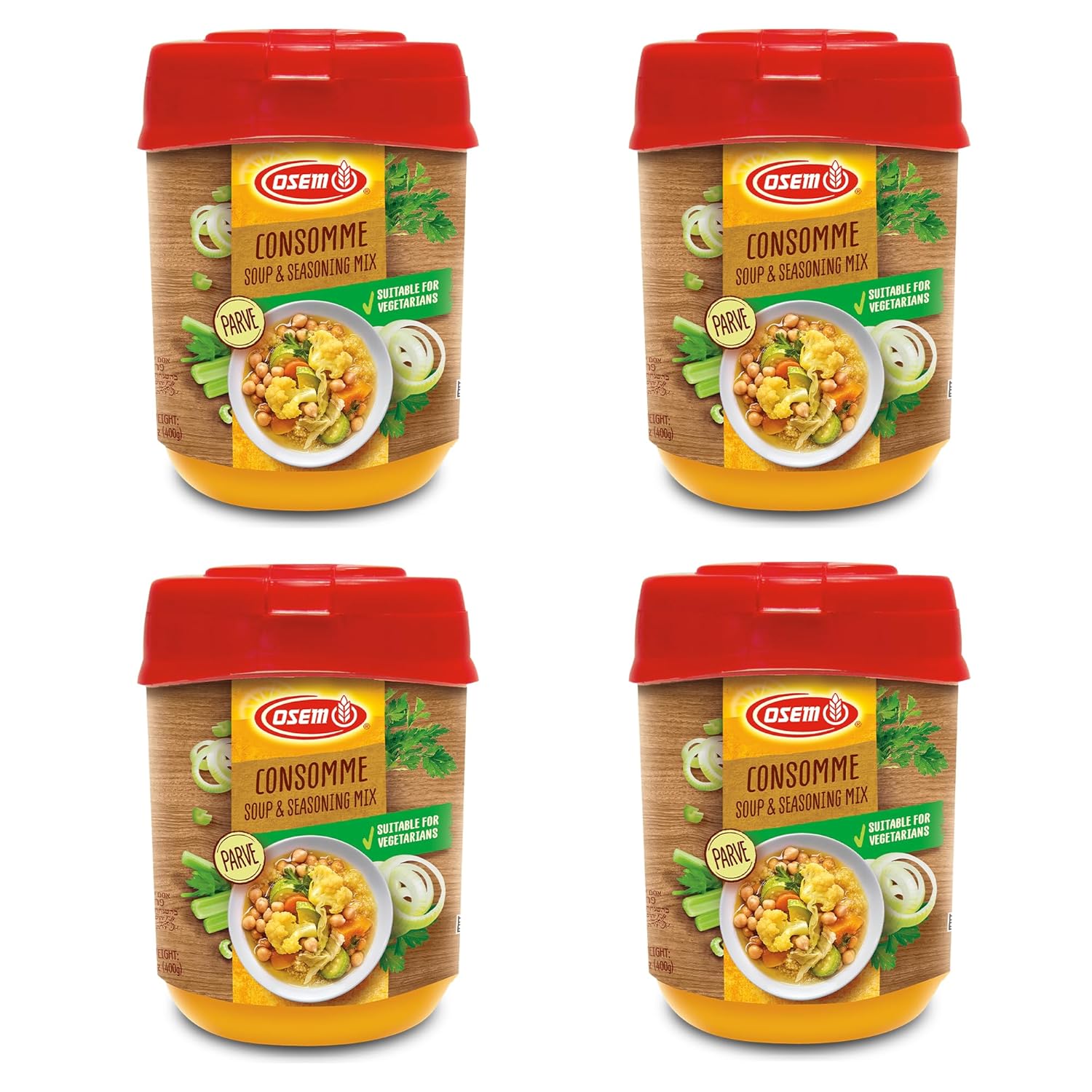 Osem Consomme - Chicken Flavored Stock Powder for Cooking, Chicken Bouillon Powder Mix No MSG, Powdered Soup, Stew, or Rice Flavor Base, Kosher - 14.1 oz (Pack of 4)