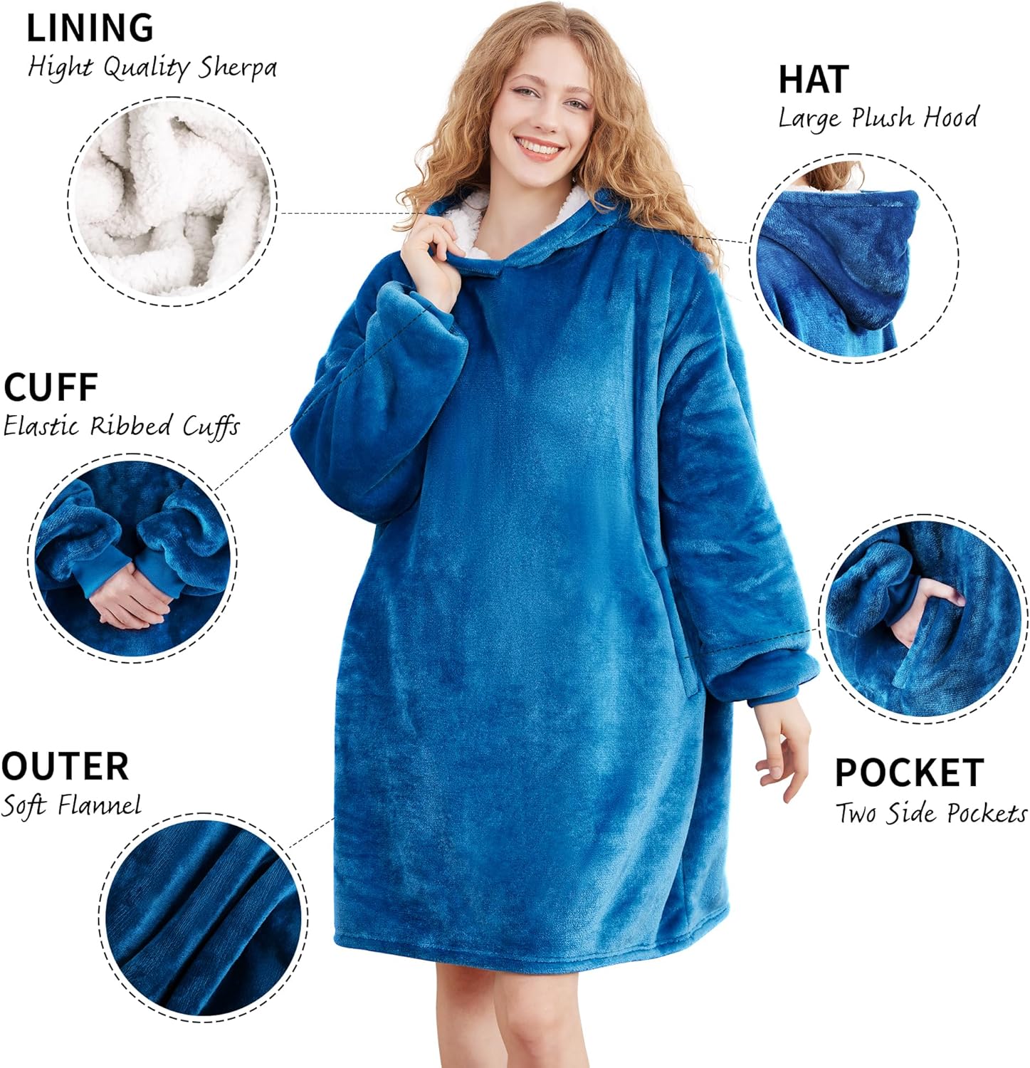 AmyHomie Wearable Blanket Hoodie for Adults & Teens,Oversized Sherpa Hooded Blanket,Warm Cozy Blanket Sweatshirt as Christmas Birthday Gifts for Women Men - Image 4