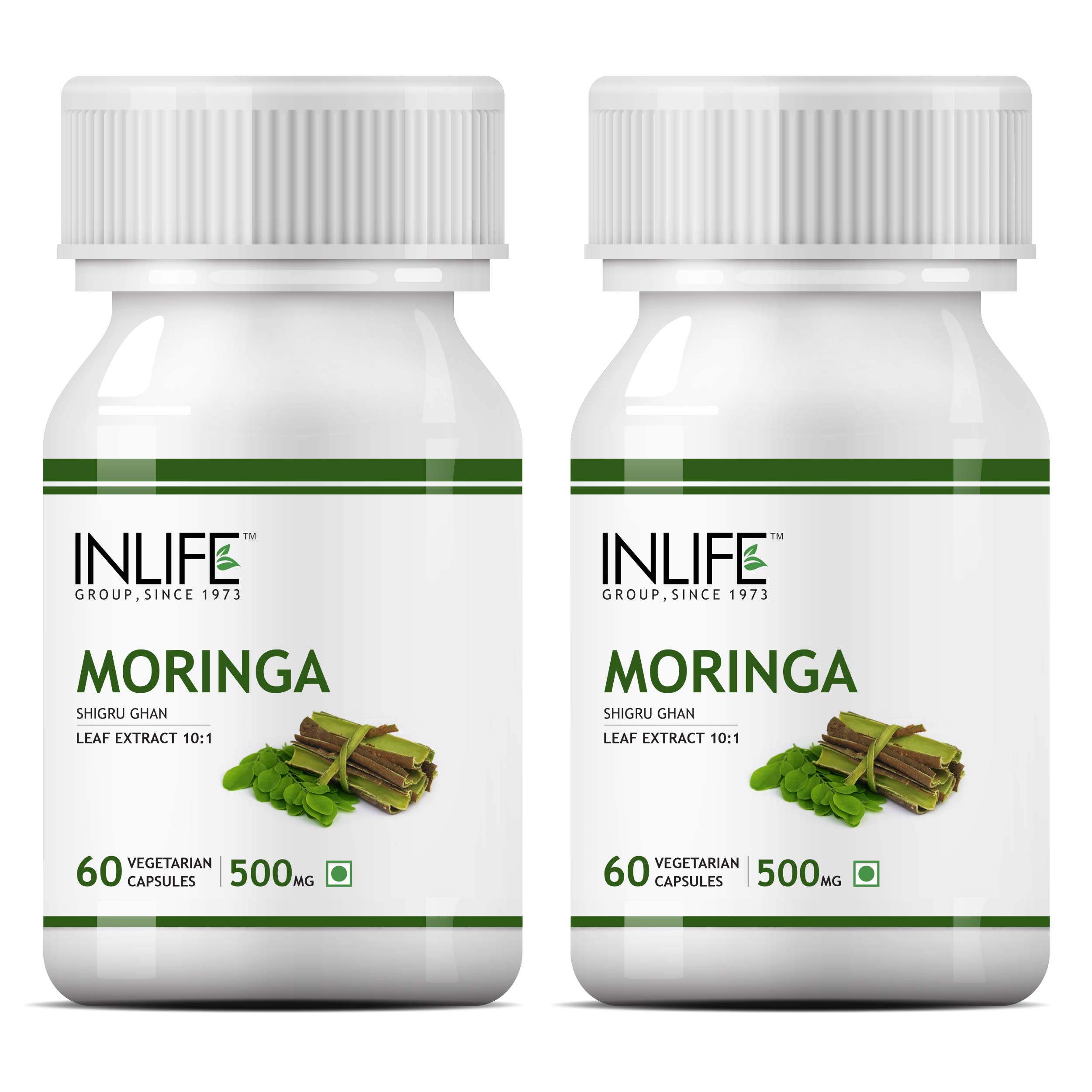 INLIFE Moringa Capsules 500mg | Leaf Extract (10:1) Powder Supplement | Water Distillation Extraction | Quick Absorption than Tablet - 60 Vegetarian Capsules (Pack of 2, 120) (B07N6DT945) Amazon Price History, Amazon Price Tracker