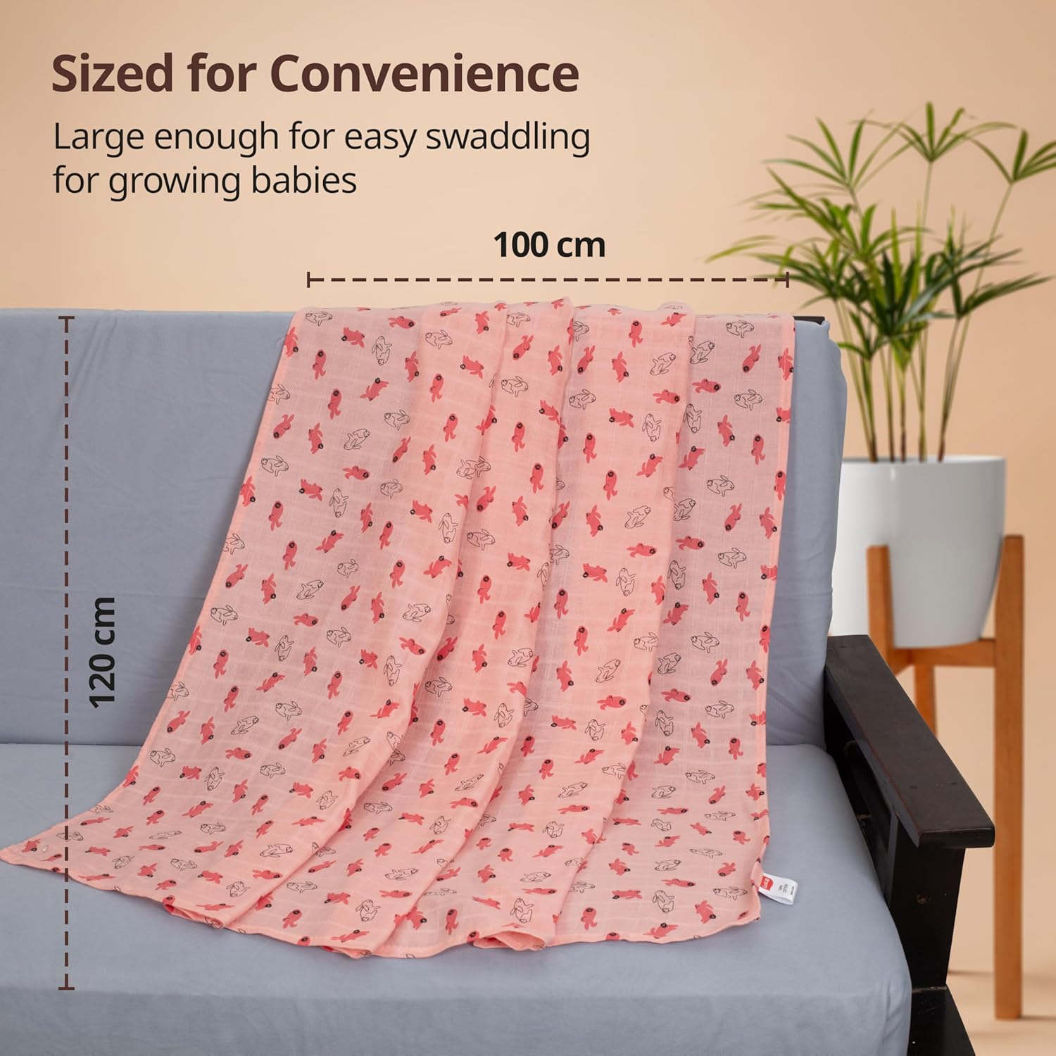 LuvLap 100% Cotton Muslin Baby Swaddle Set, Pack of 3, Size-120cm x 100cm (47"x39"), Penguin Rabbit Print, 0-18 Month+, Printed Mulmal Muslin Swaddle Wrap for New Born Baby, Baby Towel 5 819ORKBqQmL. SL1500