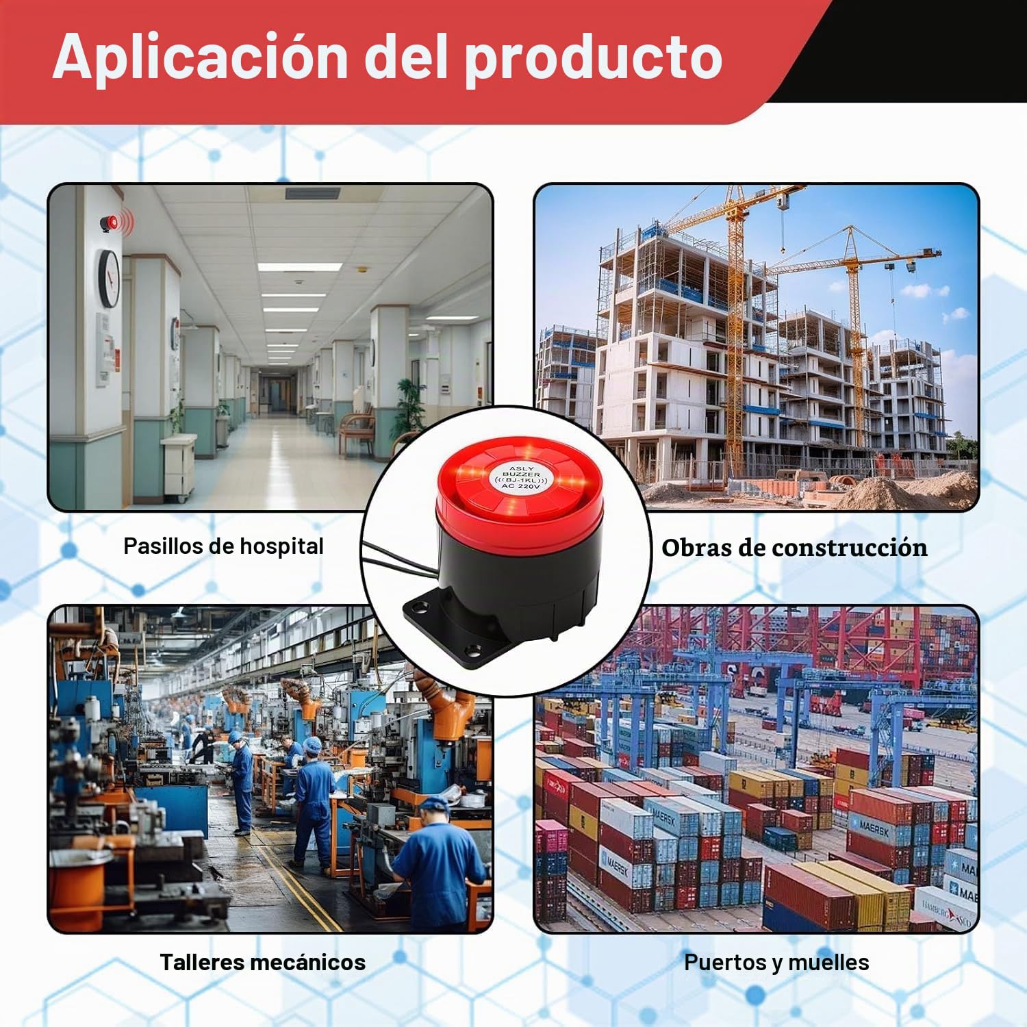 Mini Sirena Alarma 220V 120dB Sistema de Seguridad Exterior con Luz Intermitente Sonido de Alto Decibelio Mini Alarma Sonora Luminosa para Hogar Oficina Tienda Garaje Puerta de Jardín Balcón Vehículo