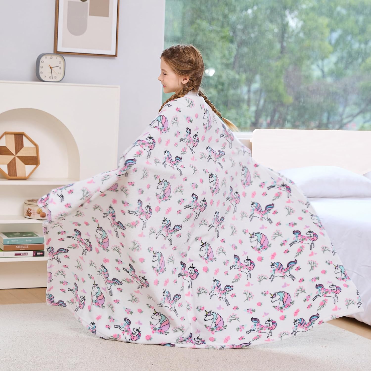 Viviland Kids Unicorn Print Throw Blanket for Girls - Warm Lightweight Plush Fleece for Sofa, Chair, Couch, Bed - 30" x 40" - Image 7